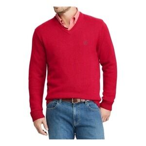 Chaps Mens Classic Fit Cotton Red V-neck Sweater Men's Sz Large